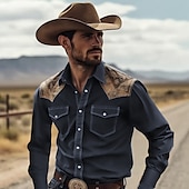 preiswerte Westernhemden für Herren-Herren Cowboy Hemd Westernhemd Cowboy-Shirt Langarm Tropisch Modisch Designer Outdoor Täglich Herbst Winter Umlegekragen Bedruckt Button-Down Schwarz Gelb Marineblau Grün