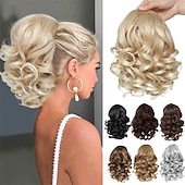 cheap Ponytails-Short Ponytail Extension10 inch Wavy Drawstring Ponytail with Clip in Hairpieces Synthetic Short Drawstring Pony Tail for Women