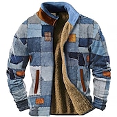 cheap Men&#039;s 3D Sweatshirts-Men&#039;s Graphic Patchwork Sweatshirts Zip Sweatshirt Fleece Jacket Outerwear Long Sleeve Sweatshirt Stand Collar Daily Casual Vintage Retro Vacation Holiday Going out Fleece Winter