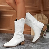 levne Cowboy &amp; Western Boots-dámské stylové bílé kovbojské boty do půli lýtek s vyšívanými detaily pro neformální a westernové outfity