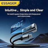 رخيصةأون كابلات الهاتف الخليوي-Essager شاحن سريع 100 وات USB C إلى USB C، كابل شحن بزاوية 90 درجة، سلك بيانات USB C للشحن السريع 5A