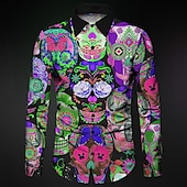 cheap Vintage Shirt-Men&#039;s Skull Geometric Pattern Shirt Button Up Shirt Long Sleeve Abstract Gothic Carnival Daily Wear Going out Fall &amp; Winter Turndown Print Button-Down Red Blue Purple Green Light Grey