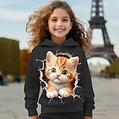 ieftine Animale 3D ale fetei-Fete 3D Desene Animate Pisica Hanorac cu Glugă Pullover Roz Manșon Lung Tipărire 3D Primăvară Toamnă Activ Modă Drăguţ Copii 3-12 ani Capișon În aer liber Casual Zilnic Fit regulat