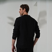 abordables Chemises en lin de luxe-100% Lin Poche Homme Chemise Chemise Lin Chemise boutonnée Noir bleu marine manche longue Plein Revers Printemps &amp; Automne Extérieur Vacances Vêtement Tenue