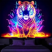 billige Blacklight -billedvev-brann tiger blacklight billedvev uv reaktiv glød i mørket glød fest dyr trippy tåkete hengende billedvev veggkunst veggmaleri for stue soverom