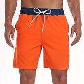 お買い得  男性用水泳パンツ-男性用 ボードショーツ スイムショーツ スイムトランク 日常 ビーチ 高通気性 速乾性 ドローストリング ドローストリング 弾性ウエスト ライナー付き カラーブロック ショート スポーツ カジュアル アクティブウェア ピンク ルビーレッド マイクロエラスティック