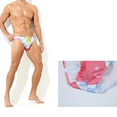 お買い得  水泳ブリーフ-男性用 スイムブリーフ 日常 ビーチ 高通気性 速乾性 ドローストリング 弾性ウエスト 幾何学的な ショート スポーツ カジュアル アクティブウェア イエロー ブルー マイクロエラスティック