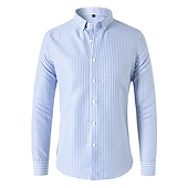 cheap Men&#039;s Button Down Shirts-Men&#039;s Shirt Dress Shirt Button Down Shirt Black White Red Long Sleeve Stripes Lapel Spring &amp;  Fall Office &amp; Career Wedding Party Clothing Apparel