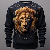 cheap Animal Print-Men's Graphic Lion Sweatshirts Golf Pullover Sweatshirt Long Sleeve Sweatshirt Crew Neck Fashion Daily Casual 3D Print Streetwear Vacation Holiday Print Spring &amp;  Fall