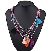 cheap Wearable Accessories-CARNIVAL Bohemian Multi layered Necklace Handmade Beaded Feather Fringe Sweater Chain Resin Rice Beads Tourism Jewelry