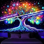 billige boho billedvev-blacklight billedvev uv reaktiv glød i det mørke livets tre trippy tåkete natur landskap hengende billedvev veggkunst veggmaleri for stue soverom