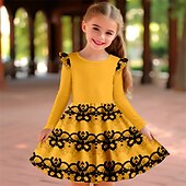 billiga 3D Blomma Klänning-Karnival Flickor 3D Blommig Volangkjol Rosa Långärmad 3D-tryck Vår Höst Semester Sport &amp; Utomhus Dagligen söt stil Ledigt Skön Barn 3-12 år Vardagsklänning A linjeklänning Ovanför knäet Normal