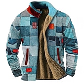 cheap Men&#039;s 3D Sweatshirts-Men&#039;s Graphic Patchwork Sweatshirts Zip Sweatshirt Fleece Jacket Outerwear Long Sleeve Sweatshirt Stand Collar Daily Casual Vintage Retro Vacation Holiday Going out Fleece Winter