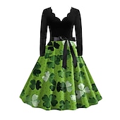 preiswerte Kleider-1950er Vintage inspiriert Cocktailkleid Knielang Kleid A-Linie Kleid Teekleid A-Linie Damen St. Patrick&#039;s Day Heimkehr Alltagskleidung Junggesellinnenabschiedsparty Teenager Erwachsene Kleid