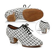 abordables Chaussures de danses latines-Chaussures de danse latine en tweed pour femmes – Chaussures à talons à lacets avec semelle en daim pour danseuses professionnelles