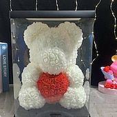 cheap Wedding Decorations-Rose Bear Artificial Foam Flowers with LED Light &amp; Plastic Gift Box- Perfect Romantic Gift for Mother&#039;s Day, Anniversary, Wedding, Birthday, Thanksgiving, and Christmas 25cm/10inch