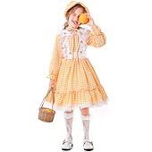  250ή Επέτειος ΗΠΑ Φορέματα Γυναικείο καπέλο Στολή Prairie Υπηρέτρια Κορίτσι Πρωτοπόρος Αποικίας Επαναστατικός Πόλεμος Καρό / Τετραγωνισμένο Φανταχτερή Φόρεμα Κοριτσίστικα Απόκριες 4η Ιουλίου Παιδικά