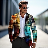 cheap Men&#039;s Printed Blazers-Men&#039;s Color Block Plaid / Check Gradient Ramp Long Sleeve Turndown Business Work Wear to work Going out Buttons Print Multi Pocket