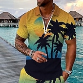 Men's Palm Tree Hawaiian Polo Shirts Golf Shirt Short Sleeve Polo Shirts Collared Shirts Casual Beach Wear Vacation Wear Tropical Wear Party Outfits 3D Print Quarter Zip Polo Spring & Summer Yellow4
