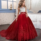 cheap Flower Girl&#039;s Dresses-Flower Girl Dress Girls&#039; Dress Lace Dress Formal Dress Princess Dress Formal Performance Wedding Elegant Vintage Princess Lace Bow Floral Sleeveless Crew Neck White Pink 4-13 Years