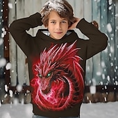 billiga Pojkens 3D-djur-Pojkar 3D Drake Huvtröja Pullover Långärmad 3D-tryck Vår Höst Mode Streetwear Häftig Barn 3-12 år Huva Utomhus Ledigt Dagligen Normal