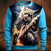 abordables Sweats 3D homme-Festival de musique Homme Bloc de Couleur Chat Drôle Sweat-shirts Sweat-shirt de golf manche longue Sweat-shirt Col ras du cou Mode Quotidien Occasionnel Impression 3D Vacances Fête Sortir Imprimé
