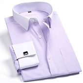 economico Camicie eleganti da uomo-Per uomo Camicia Camicie Camicie con polsini alla francese Liscio Ufficio e carriera Ricevimento di matrimonio Bianco Rosa Blu Viola chiaro Manica lunga Bavero Primavera &amp; Autunno Abbigliamento Tasca
