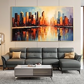 cheap Landscape Paintings-Handmade Original City Landscape Oil Painting On Canvas Wall Art Decor Coastal Building Painting for Home Decor With Stretched Frame/Without Inner Frame Painting