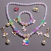 abordables Accesorios usables-Conjunto de pulsera y collar de perlas para niños, collar de unicornio, accesorios para niñas y bebés, collar para niños