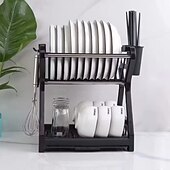cheap Kitchen Storage-Dish Drainer Dish Drying Rack Kitchen Storage Double Layer Dish Drainer Shelf Knife Fork Container Household Holder with Sink