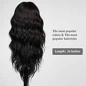 voordelige Synthetische trendy pruiken-zwarte pruik met pony voor vrouwen lang golvend haar pruik zwarte pruik krullend golvend synthetische pruiken voor meisjes dagelijks feestgebruik