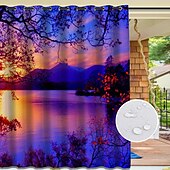 baratos Cortinas à prova d&#039;água-cortinas externas para pátio à prova d&#039;água, cortinas superiores com ilhós com padrão de paisagem do pôr do sol para pérgula/gazebo/varanda/cabana/deck/piscina, 1 painel