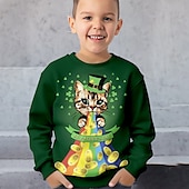 billiga Pojkens 3D-djur-St Patrick Pojkar 3D Katt Fyrklöver Tröja Pullover Långärmad 3D-tryck Vår Höst Mode Streetwear Häftig Polyester Barn 3-12 år Rund hals Utomhus Ledigt Dagligen Normal