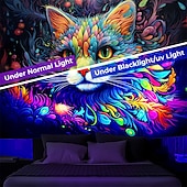 halpa Blacklight -kuvakudokset-blacklight kuvakudos uv reaktiivinen hehku pimeässä hehku juhlat neonmaalaus kissa muotokuva psykedeelinen trippy sumuinen roikkuu kuvakudos seinätaide seinämaalaus olohuoneeseen makuuhuoneeseen