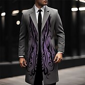 preiswerte leichter Herrenmantel-Herren Symbol Wintermantel Mantel warm halten Atmungsaktiv Komfortabel Vintage Geschäftlich Arbeit Tragen Sie, um zu arbeiten Ausgehen Tasche Bedruckt Herbst Winter Umlegekragen Langarm Rotblond