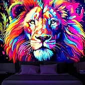 levne Tapiserie Blacklight-blacklight gobelín uv reaktivní záře ve tmě záře party neon lev zvíře psychedelický trippy mlhavý závěsný gobelín nástěnná malba pro obývací pokoj ložnice