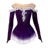 voordelige Schaatsjurken-Kunstschaatsjurk Dames Voor meisjes Schaatsen Jurken Geel Roze Donker paars Lapwerk Netstof Spandex Hoge Elasticiteit Wedstrijd Kunstschaatskleding Kristal / Bergkristal Stom licht Modieus Lange mouw