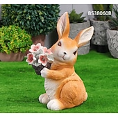 economico Luci paesaggistiche-luce da giardino con fiori di coniglio con ornamento solare, luce da giardino con gatto carino per decorazioni da giardinaggio, luce d&#039;ingresso divertente, statua da giardino solare con statuetta di coniglio da giardino