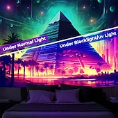 cheap Blacklight Tapestries-Blacklight Tapestry UV Reactive Glow in the Dark Glow Party Neon Egyptian Pyramid Psychedelic Trippy Misty Hanging Tapestry Wall Art Mural for Living Room Bedroom