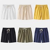 baratos Clássico-Homens Calção Shorts de linho Shorts de verão Com Cordão Cintura elástica Tecido Conforto Curto Casual Diário Feriado Misto de Algodão e Linho Moda Estilo Clássico Preto Branco