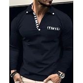 お買い得  メンズ クラシックポロ-男性用 ポロシャツ ボタンアップポロ カジュアル スポーツ ラペル 長袖 ファッション ベーシック チェック カラーブロック ボタン フロントポケット 春 &amp; 秋 レギュラー ブラック ホワイト ネイビーブルー ポロシャツ