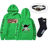 economico Magliette e felpe grafiche con cappuccio-set con roronoa zoro felpa oversize con cappuccio e bracciale in pu calzini 3 pezzi abiti one piece scimmia d. stampe grafiche anime rufy che stampano stile harajuku per uomo, donna, adulto, unisex,