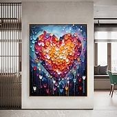 baratos Pinturas Florais/Botânicas-Pintura a óleo artesanal em tela, arte de parede, decoração original, colorida, amor para decoração de casa, com moldura esticada, sem pintura de moldura interna