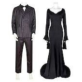 olcso Páros és csoportos jelmezek-Szerda Addams Addams család Morticia Addams Gomez Addams Szerepjáték Jelmezek Felszerelések Szerepjáték Filmsztár jelmez for Férfi Női Felnőttek Farsang Álarcos mulatság