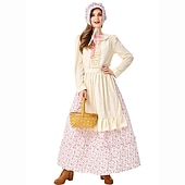  250ή Επέτειος ΗΠΑ Φορέματα Γυναικείο καπέλο Στολή Prairie Υπηρέτρια Κορίτσι Πρωτοπόρος Αποικίας Επαναστατικός Πόλεμος Φλοράλ Φανταχτερή Φόρεμα Γυναικεία Απόκριες 4η Ιουλίου Ενηλίκων