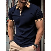 cheap Men's Classic Polo-Men's Polo Shirts Button Up Polos Casual Holiday Lapel Short Sleeve Fashion Basic Plaid Color Block Patchwork Summer Regular Fit White Polo Shirts