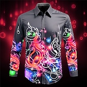 cheap Music and Guitars-Men&#039;s Musical Notes Shirt Button Up Shirt Long Sleeve Artistic Abstract Daily Wear Going out Fall &amp; Winter Turndown Print Button-Down Yellow Red