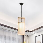 economico Modello a lanterna-luci a sospensione cilindriche creative beige vimini bambù apparecchio di illuminazione decorazione antica lampadario a soffitto luce tessuto fatto a mano decorazioni per la casa lampadario per