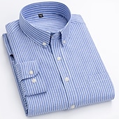 preiswerte Oxford-Hemden für Herren-Herren Hemd Oberhemd Gestreiftes Hemd Oxford Hemd Streifen Büro &amp; Karriere Hochzeitsfeier Rote Blau Grau Langarm Umlegekragen Frühling &amp; Herbst Bekleidung Vordertasche