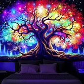 billige boho billedvev-blacklight billedvev uv reaktiv glød i det mørke livets tre trippy tåkete natur landskap hengende billedvev veggkunst veggmaleri for stue soverom